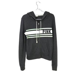 VS PINK Gray Pullover Hoodie Sweatshirt Mint Green Graphic Detail Medium